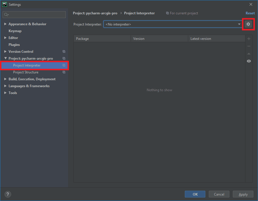Python project interpreter selection
