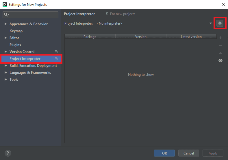 Python project interpreter selection
