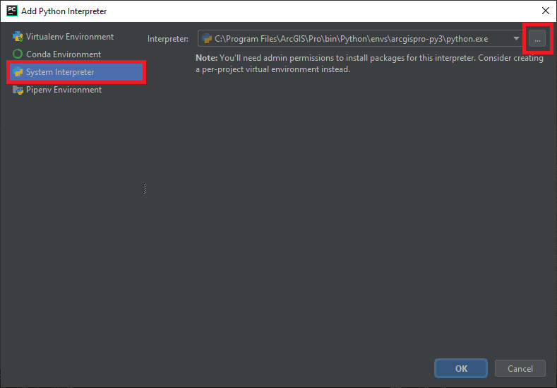 Python system interpreter selection