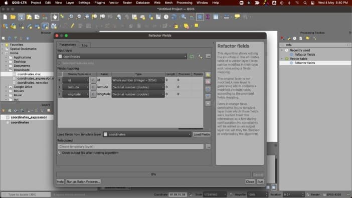 Bulk Coordinate Transform Using QGIS