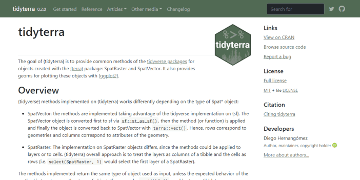 tidyterra: tidyverse and ggplot2 Methods for terra Spatial Objects