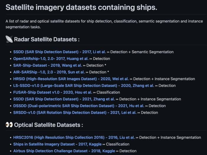 Satellite Imagery Datasets Containing Ships